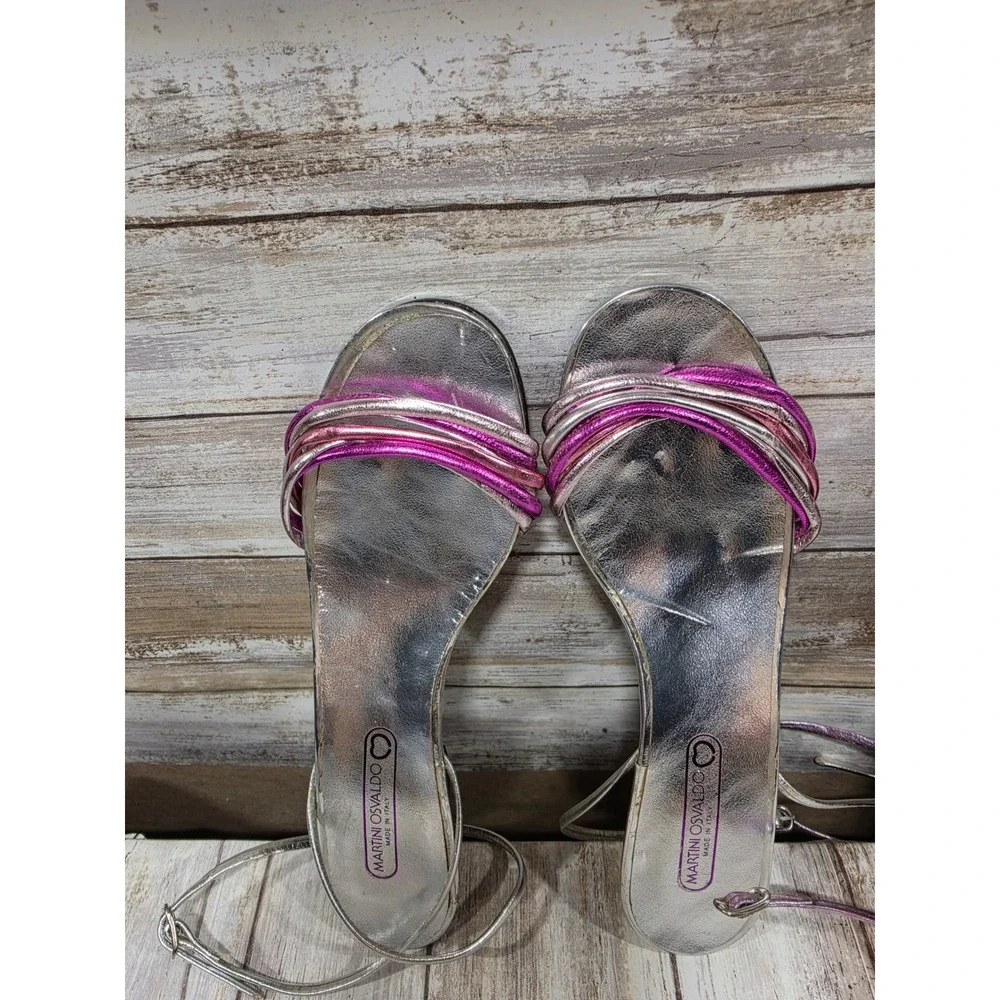 Martini Osvaldo Metallic Leather Wedge Sandals Lot 2 Pairs  7 7.5 Italy TLC READ